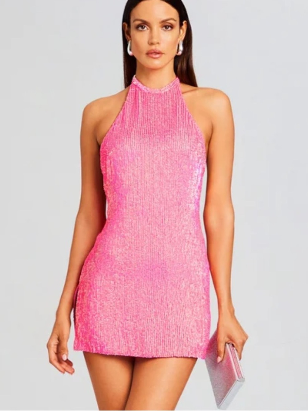 Retrofete Alexis sequin dress Pink Halter Party mini Flaw $595 NWT XL